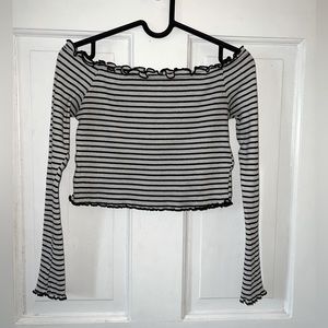 Divided striped off the shoulder crop top